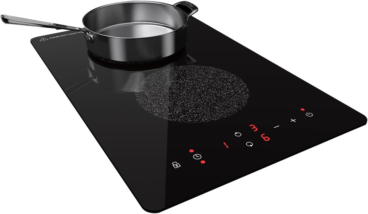 Induction Cooktop, 2 Burner Electric Cooktop 120V Vertical Electric Stove, 12 Inch LED Touch Screen, Fast Heat, 9 Heating Level, Kid Safety Lock, and Timer