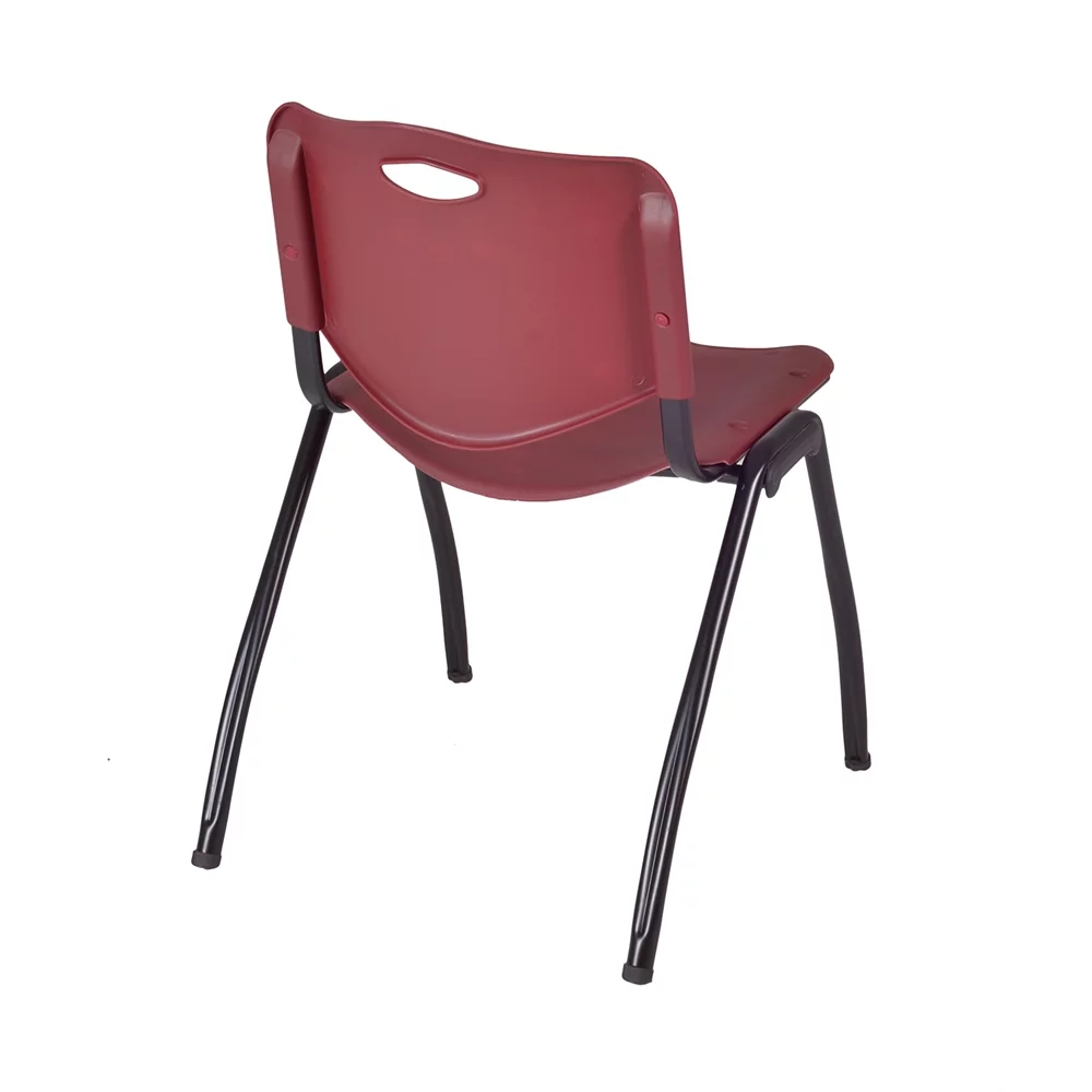 Belen Kox Kee 48" Square Breakroom Table- Mahogany/ Chrome & 4 'M' Stack Chairs- Burgundy