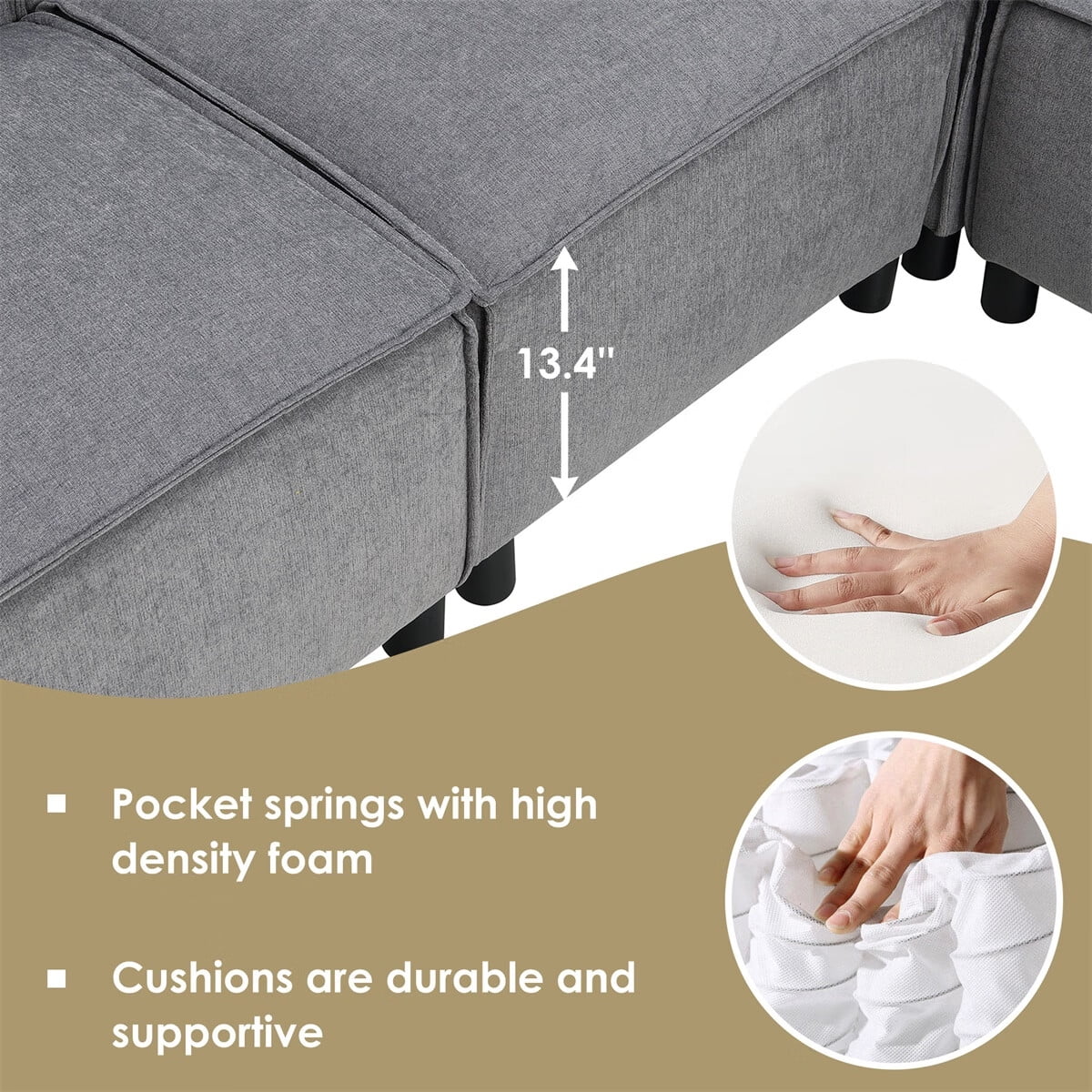 SENTERN 97*74" Modern Minimalist Style Sectional Sofa,L-shaped Couch Set with 2 Free pillows,5-seat Chenille Fabric Couch with Chaise Lounge for Living Room
