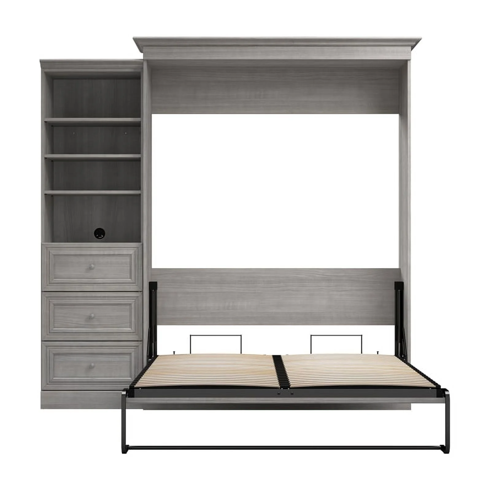 Bestar Versatile Engineered Wood Queen Murphy Bed and Organizer in Platinum Gray