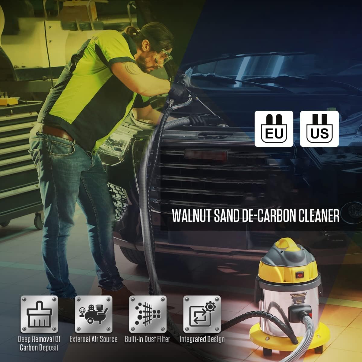 Walnut Sand DE-Carbon Cleaner HTS558 Walnut Blaster Cleaner Automotive Valvetronic System Carbon Deposition Cleaning Engine Intake Pipe Valve Clean Machine 110V/220V