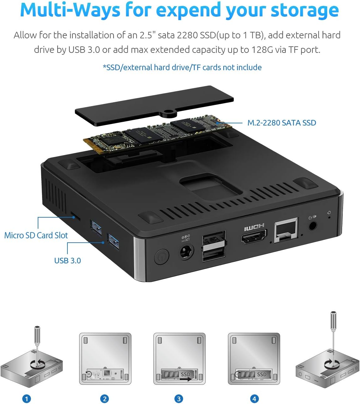 Mini PC Mini PC N4000(up to 2.6GHz) 6GB DDR4/ 64GB eMMC Mini Desktop Computer Fanless 2.4G/5G Dual WiFi HDMI+VGA 4K Dual-Screen Display, BT4.2, USB x4
