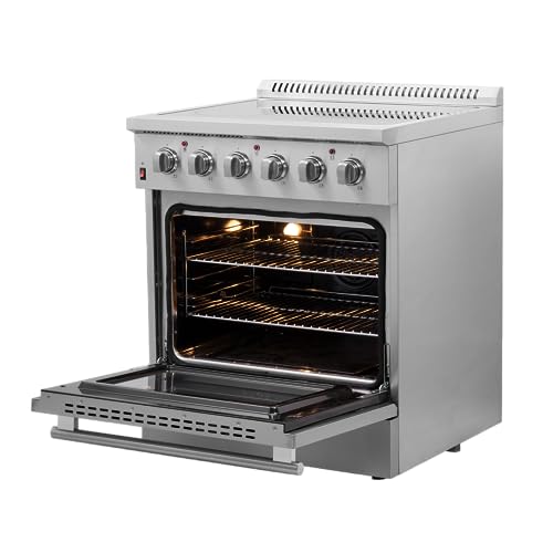Forno Galiano Full Electric 30" Inch. Freestanding Range and Oven with 4 Radiant Elements Ceramic Glass Cooktop - 4.32 Cu.Ft. Stainless Steel Convection Oven with Air Fryer Kit