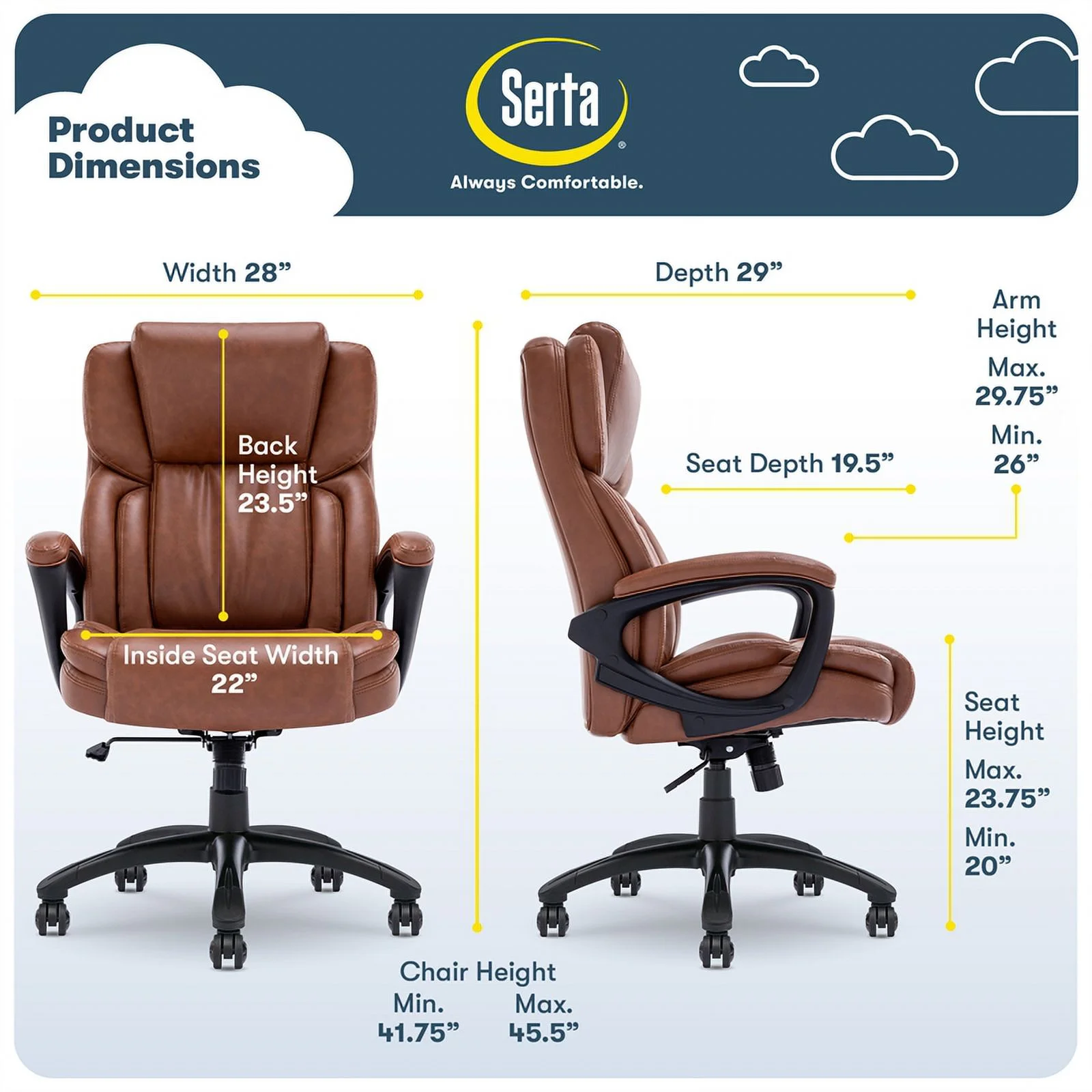 Serta Garret Executive Office Chair Cognac Bonded Leather