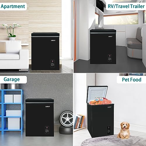 Small Chest Freezer 3 cu ft Top Door Mini Freezer, White deep freezer chest with Removable Basket, Outdoor compact freezer Low Noise with 5 Temperature Settings Ideal for Apartment Office RV and Kitchen