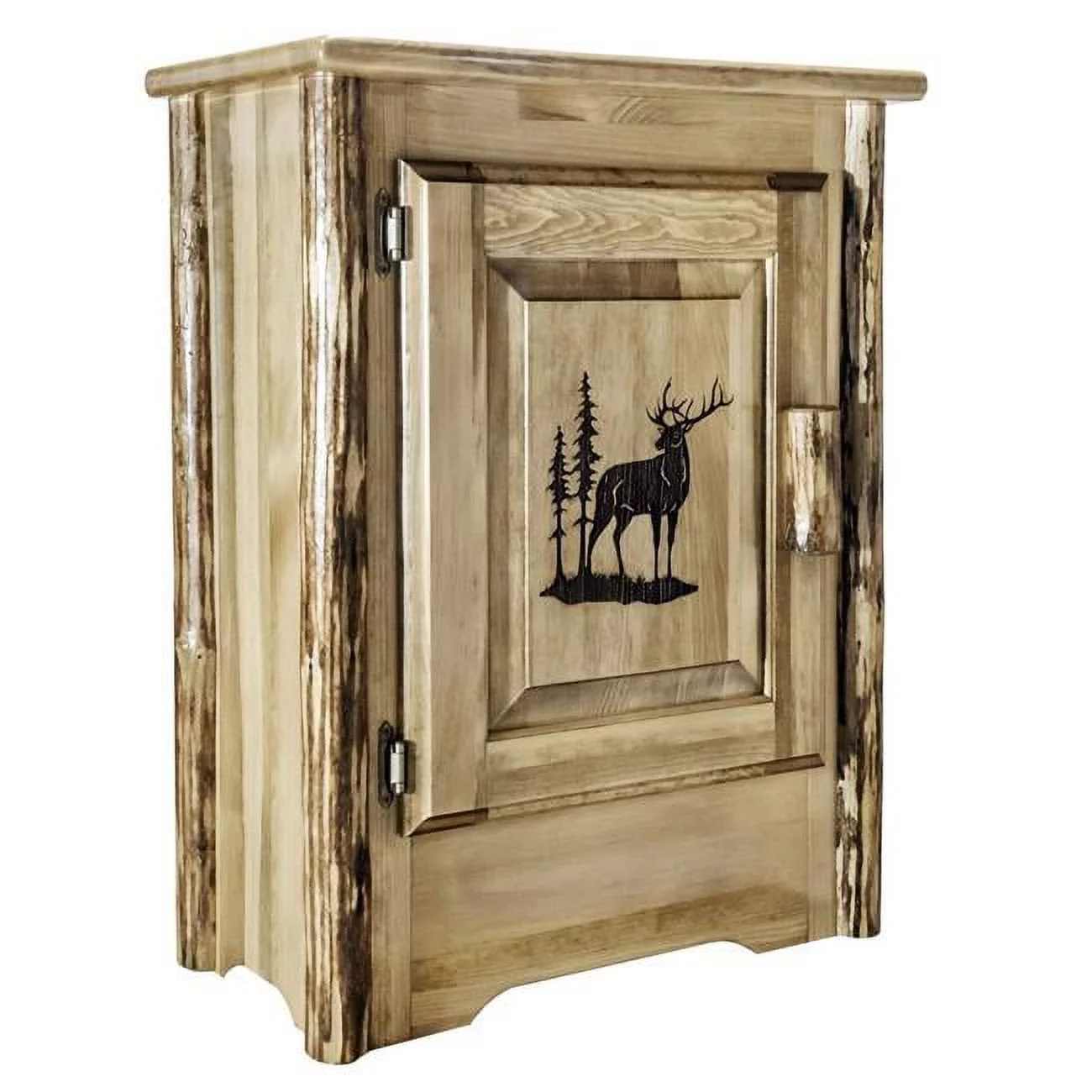 Montana Woodworks, Inc. Glacier Country Collection Accent Cabinet w/ Laser Engraved Elk Design, Left Hinged
