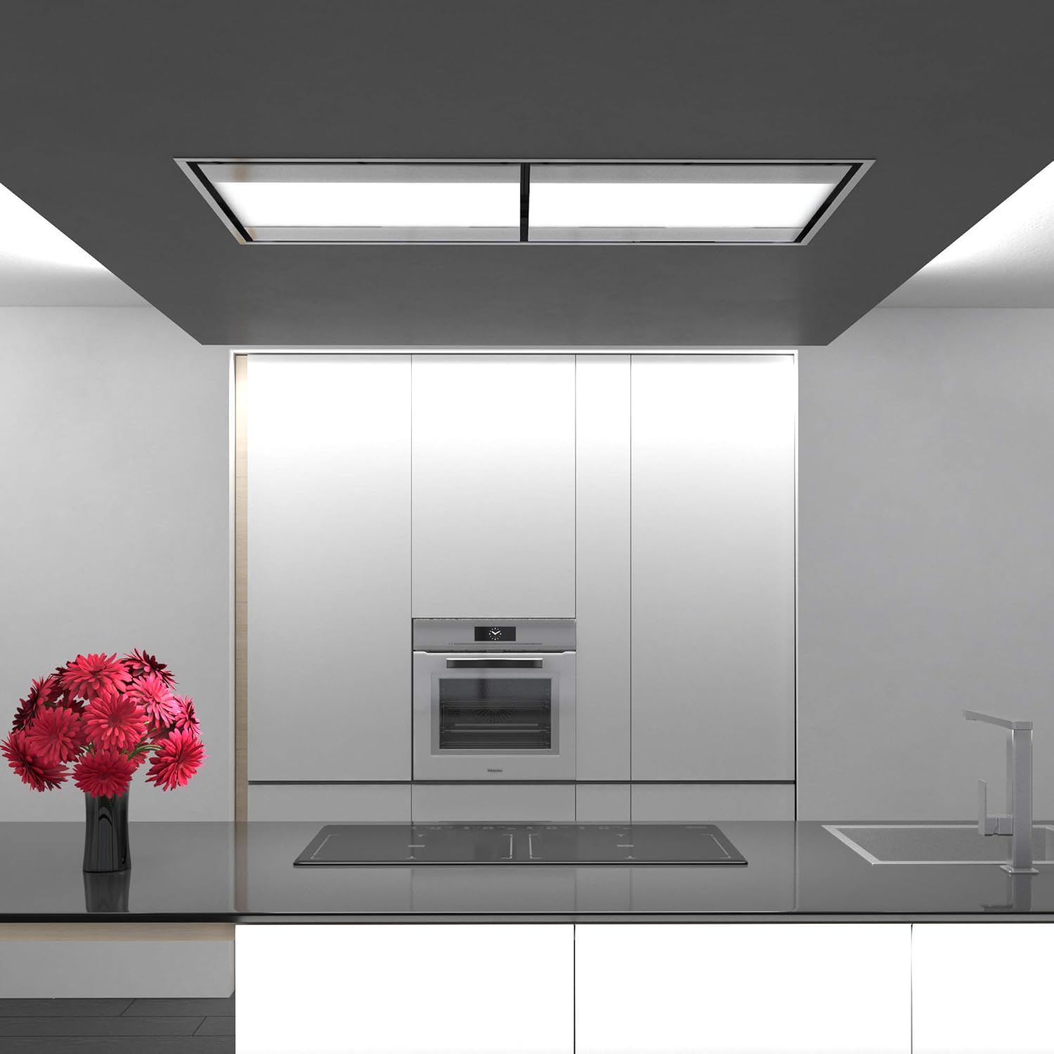 Futuro Futuro Island-mount DUCTED only Range Hood 54" 940-CFM | Skylight | Stainless Steel Vent Hood | Unique In-Ceiling Exhaust Hood |Remote Control, Ultra-Quiet with Blower