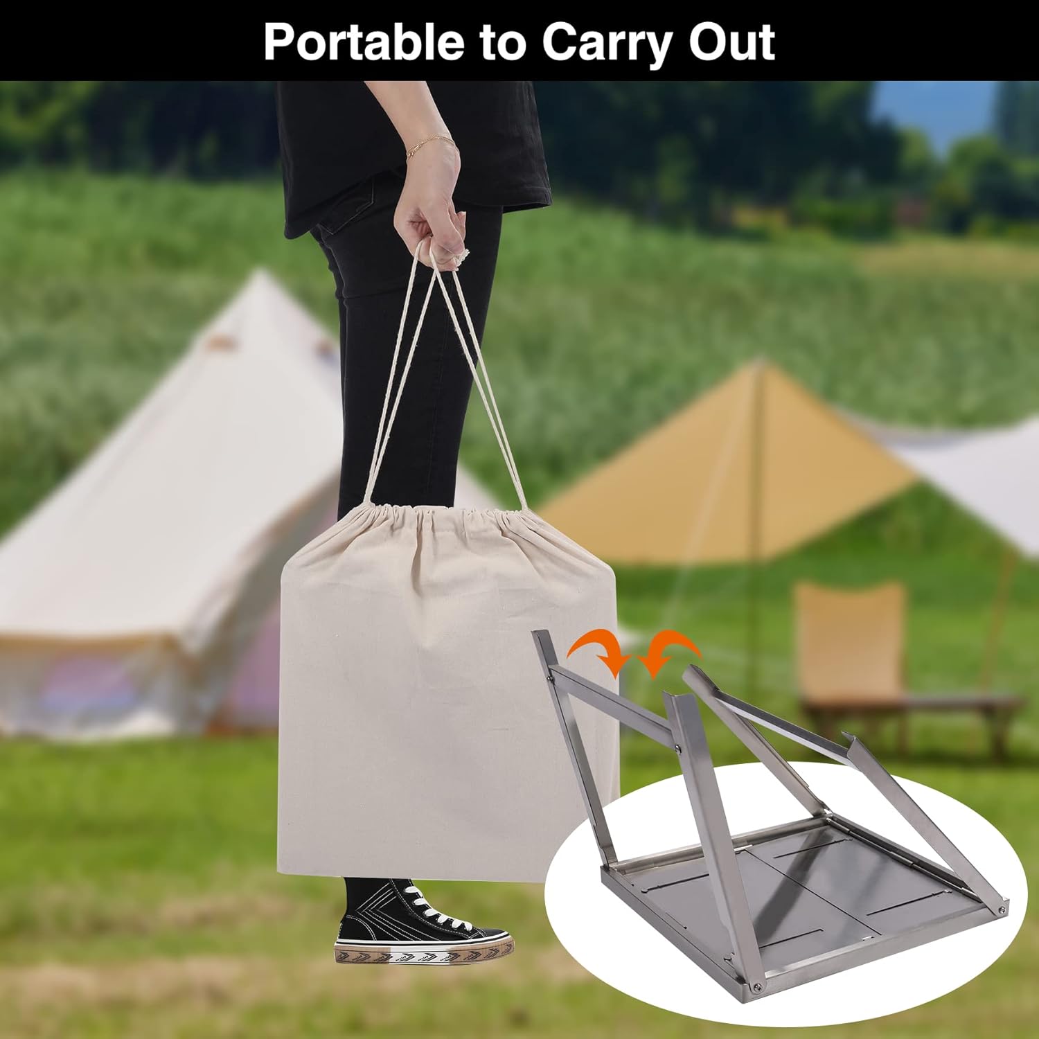 Lineslife Pop up Fire Pit for Camping Wood Burning, 12.8" Portable Folding Stainless Steel Charcoal Campfire Grill and Fire Pit with Garry Bag for Outdoor Cooking BBQ