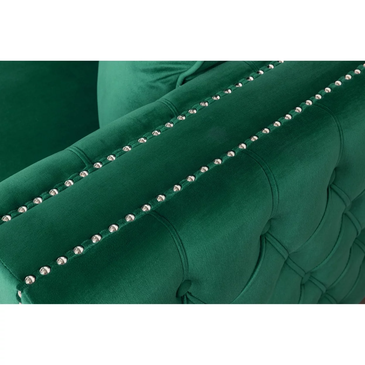 Tommy 68 Inch Chaise Sofa with Nailhead Trim and Tufting, Green Velvet- Saltoro Sherpi