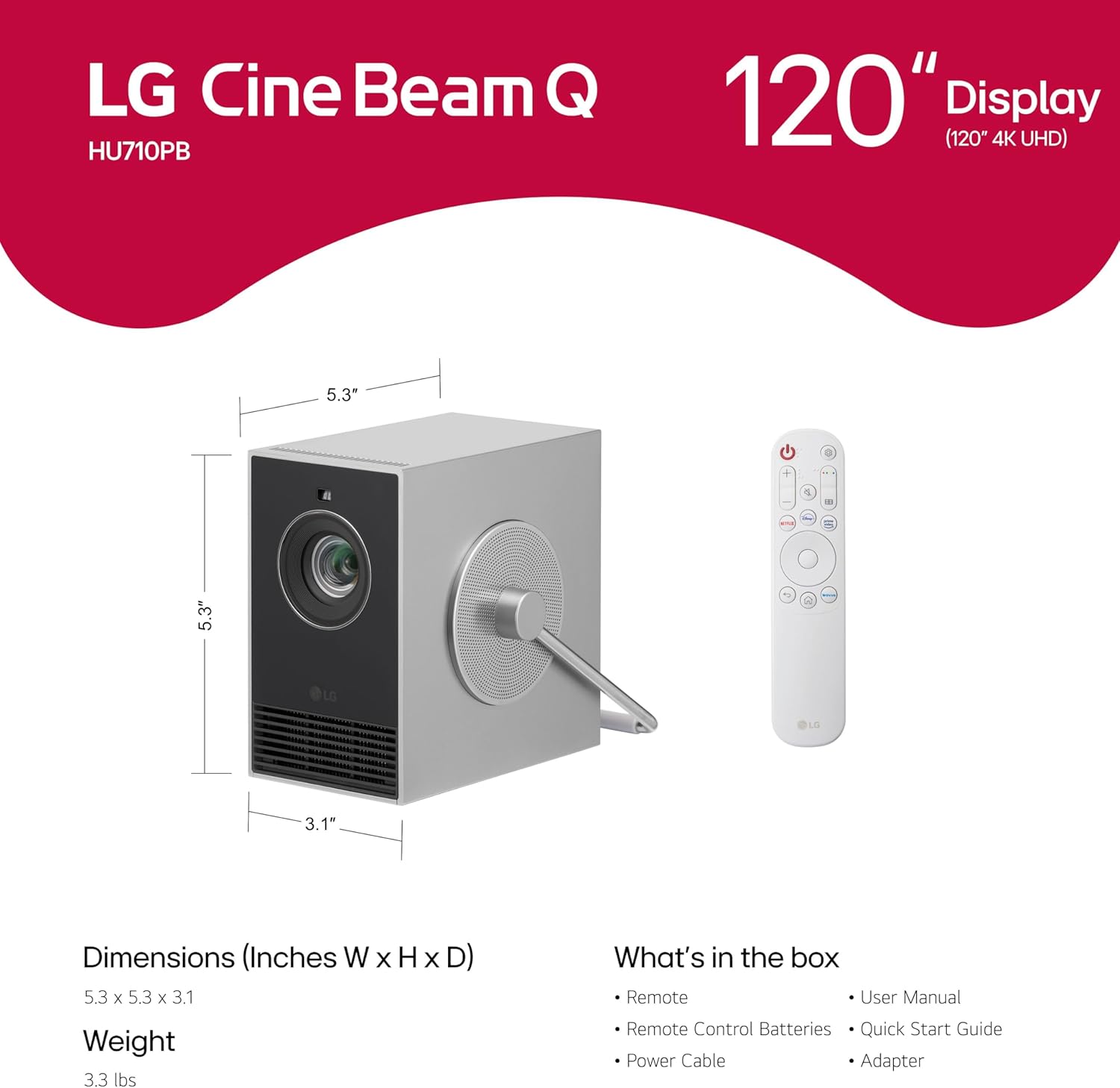 LG CineBeam Q HU710PB 4K Smart Portable Projector with Auto Screen Adjustment, Auto Focus, RGB Laser, Up to 154% DCI-P3