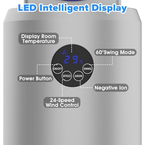 Cobuy Bladeless Tower Fan with Remote, Air Circulator Cooling Fan for Indoor Use, 24 Speeds Settings, 12 Timer, Quiet Oscillating Fan for Home Bedroom