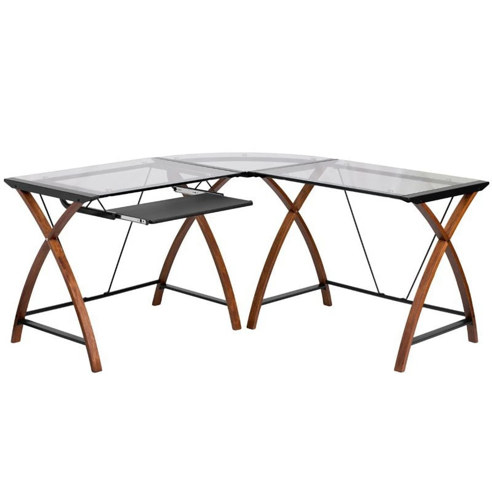 Kingfisher Lane L-Shaped Glass Top Computer Desk in Cherry