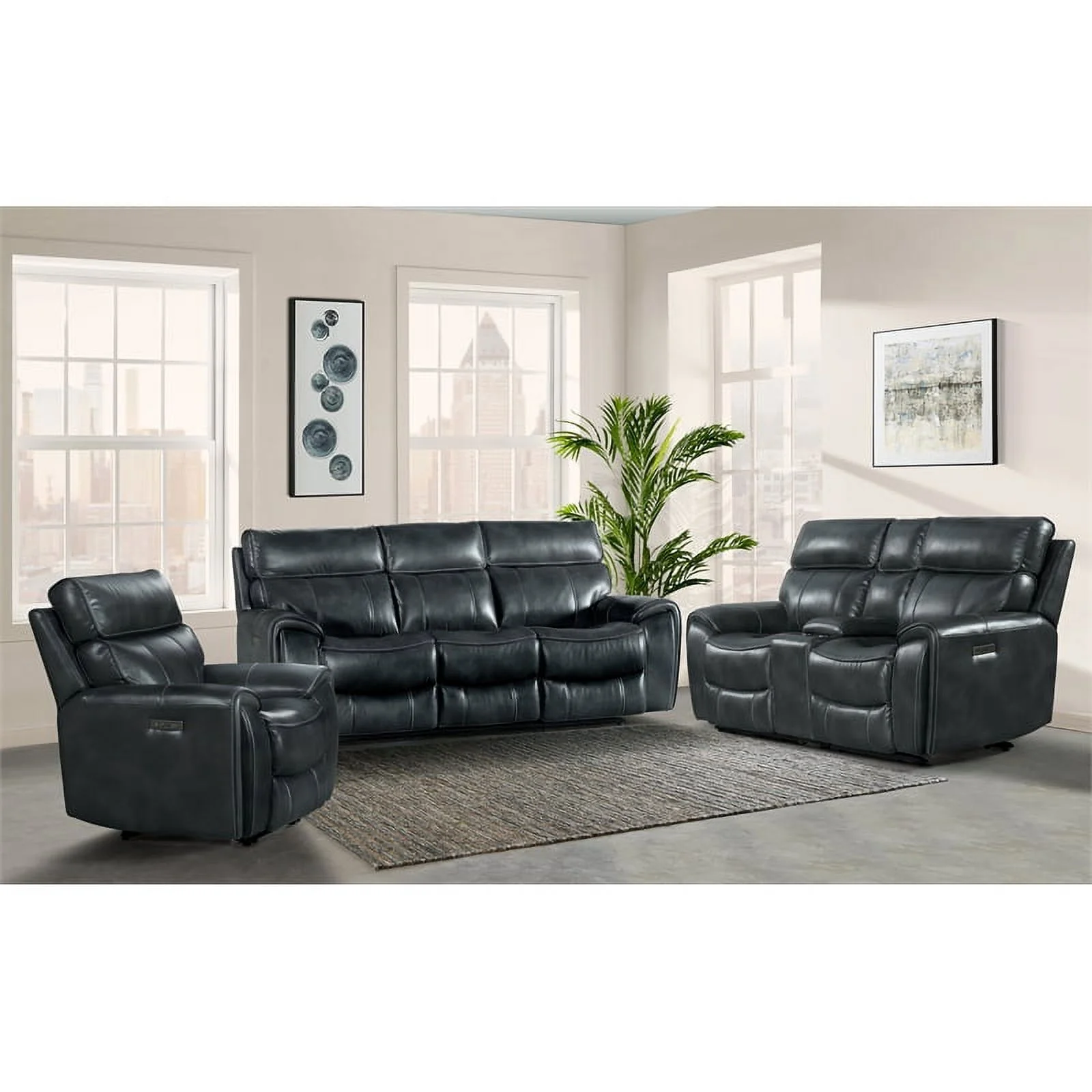 Intercon Furniture Summit Faux Leather Dual-Power Recliner Sofa in Slate Gray