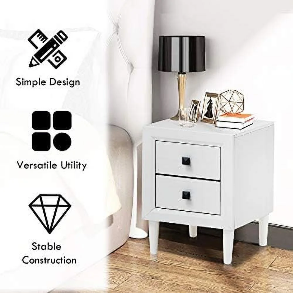 Nightstand with Drawer Set of 2  Fully-Assembled 2-Drawer Bedside Tables with Solid Wood Legs for Bedroom  Modern Night Stand Side Table for Small Space Living Room  Grey