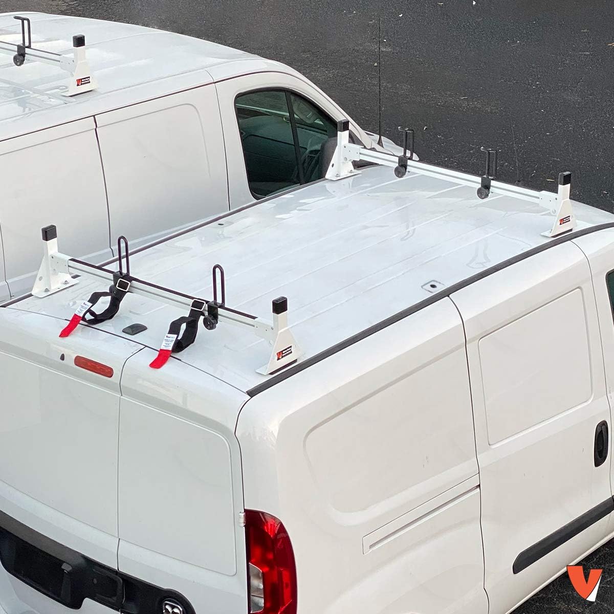 Vantech H1 2 Bar for RAM ProMaster City Steel Ladder roof Rack 2015-On, White