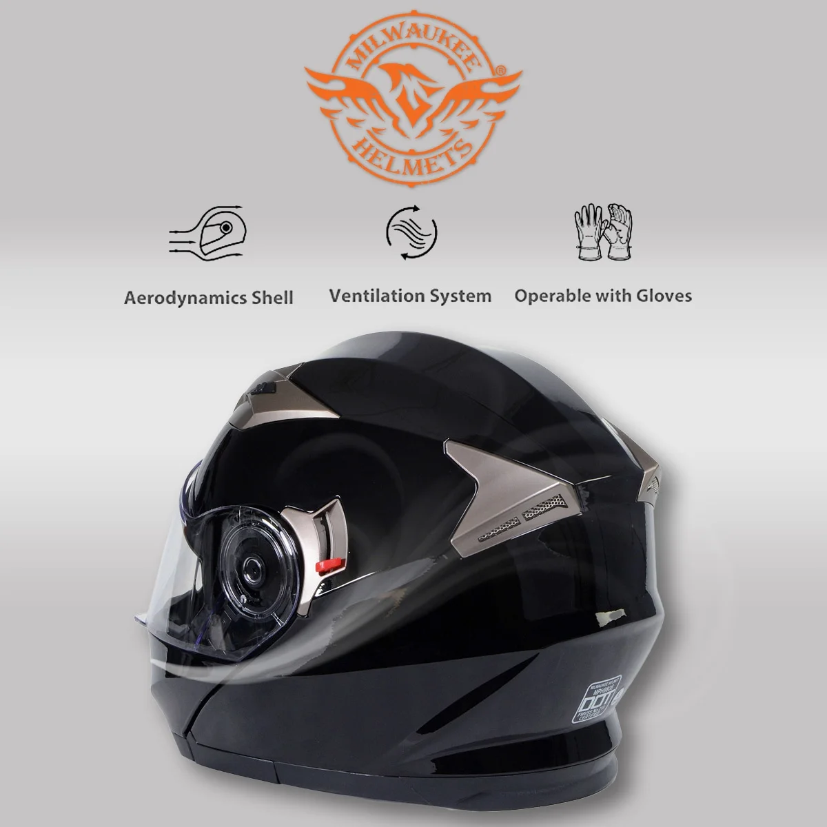 Milwaukee Helmets MPH9806DOT 'Ionized' Gloss Black Advanced Motorcycle Modular Helmet for Men and Women Biker w/ Drop Down Visor Medium
