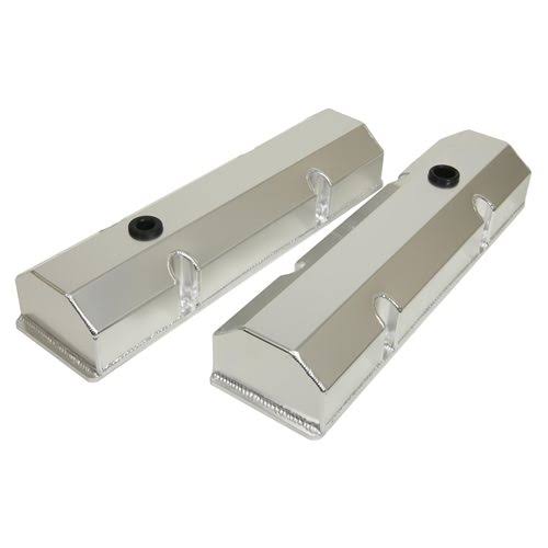 SBC 350, 400, 305 Summit Racing Fabricated Aluminum Valve Covers - Clear Anodized, Tall, Small Block Chevy | Summit Racing Equip