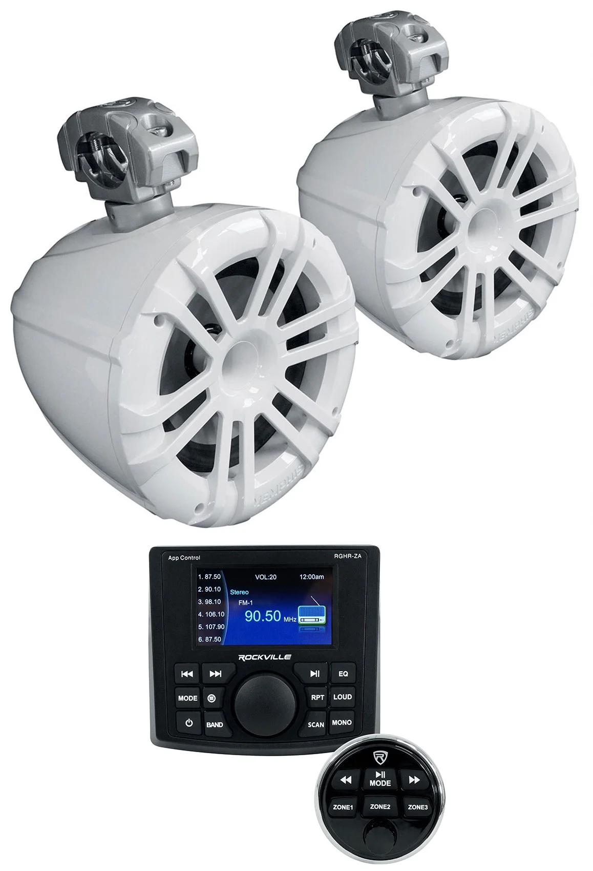 2) Memphis MXA82TW White 8" Marine Wakeboard Tower Speakers+4-Zone Boat Receiver
