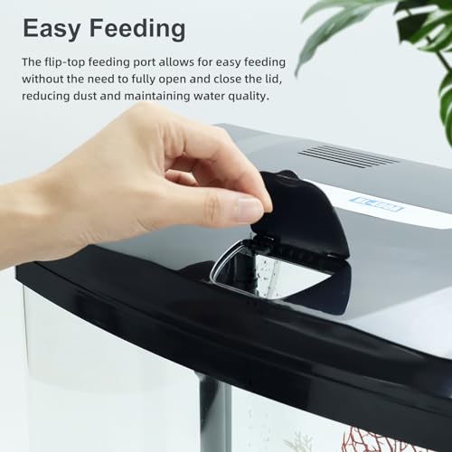 10 Gallon Glass Aquarium Starter Kit with Flip-Top Feeding Port for Betta Fish: Crystal Clear Viewing, Eco-Cycle Filtration, Air Pump, and LED Lighting