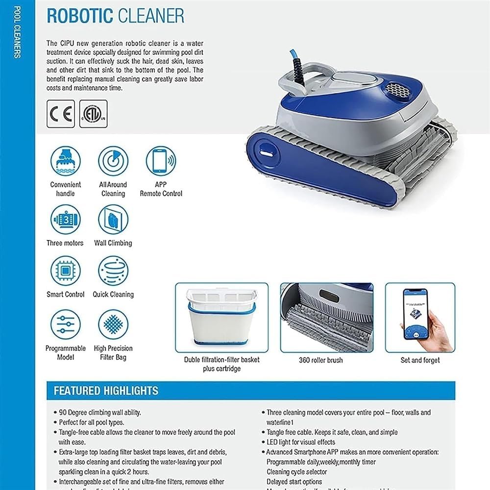 Automatic Robotic Pool Cleaner with Extra-Large Filter Basket and Intense Waterline Scrubbing Power, Ideal for In-ground Swimming Pools up to 50 Feet