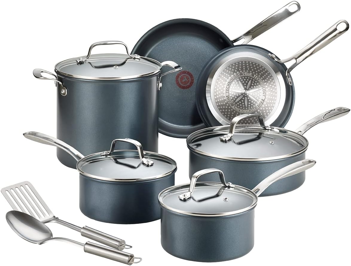 T-fal Signature Nonstick Dishwasher Safe Cookware Set, 12-Piece, Black