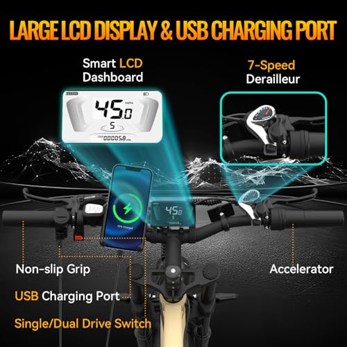 Dual Motor Electric Bike for Adults, 52V 4000/5000W Peak Motor, 40/45MPH, 1300Wh Battery, Up to 100 Miles Range, 26" x 4.0 Fat Tire Ebike with 7-Speed, Suspension, Turn Signals and Dual Disc Brakes