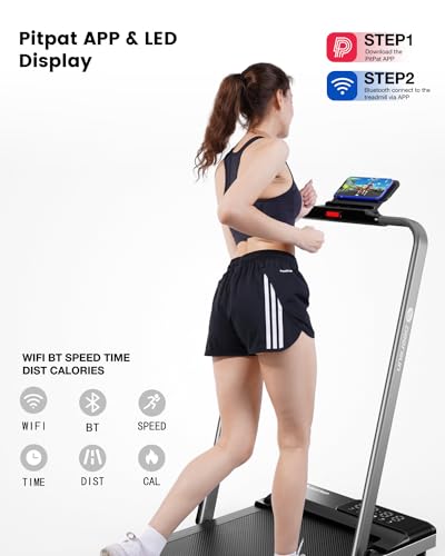DeerRun 3 in 1 Walking Pad Treadmill, 300 Weight Capacity Foldable Treadmill, 3.0HP Low Noise Under Desk Treadmills for Home Office with Remote & APP