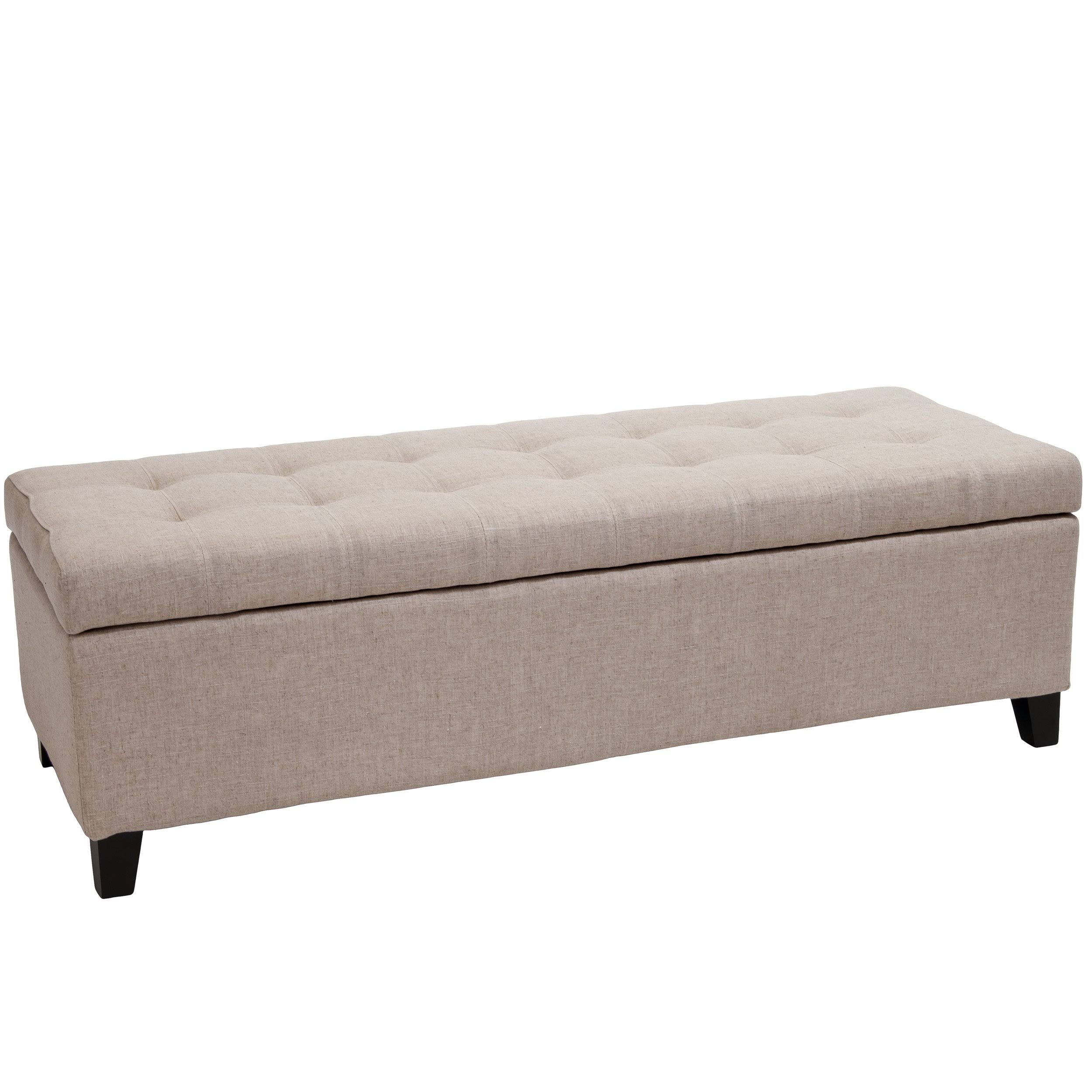 Christopher Knight Home Mission Beige Tufted Fabric Storage Ottoman Bench