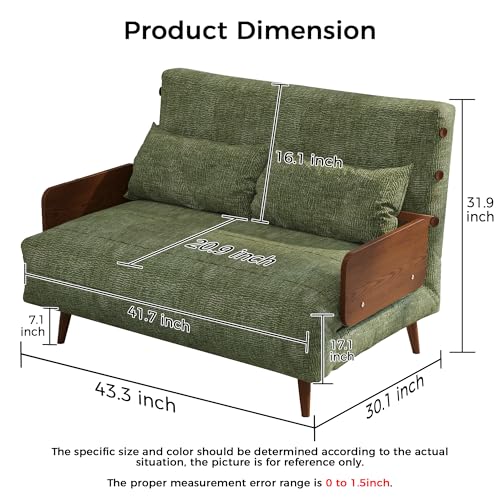 3-in-1 Convertible Chair Bed Sleeper for Adults, Linen Convertable Sleeper Chair with Wooden Arms & Pillows, Foldable Single Futon Sofa Bed (Mid Century with Walnut Arm, 36.6" Wide)