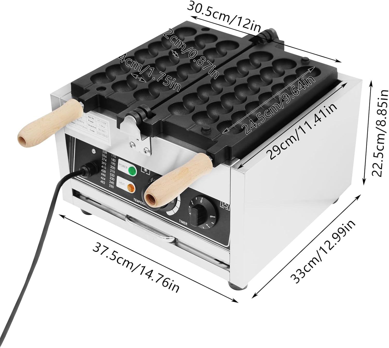 Egg Waffle Maker, 42pcs Commercial Electric Donut Ball Waffle Maker Steel Baker Machine With Time & Temp. Control, Stainless Steel Nonstick Bubble Waffle Machine for Homes, Restaurants