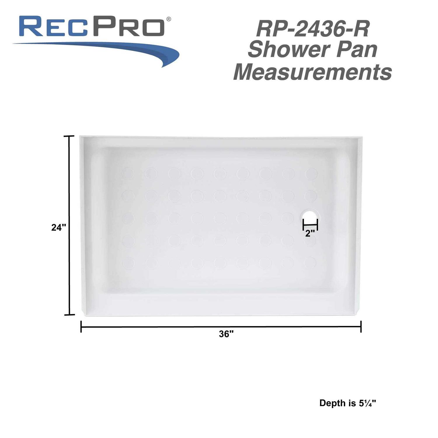 Recpro RV Shower Pan 36 x 24 x 5 Right Drain in White - Shop Hardware Tools Online Store