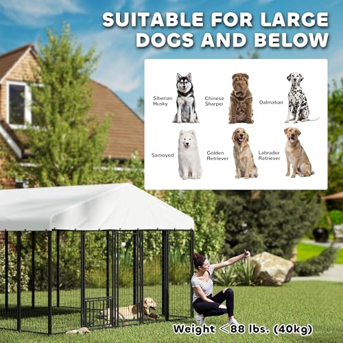 PawHut 4.6' x 4.6' x 5' Dog Kennel Outside, Welded Wire Outdoor Dog Kennel Run with Waterproof & UV Resistant Cover, for S&M Breeds, Chickens, Ducks, Black