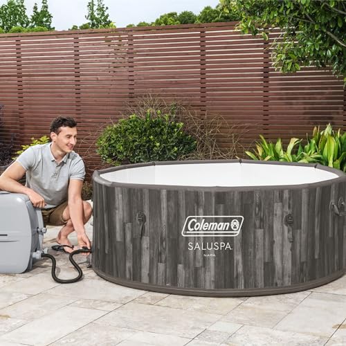 Coleman SaluSpa Napa AirJet 2 to 7 Person Inflatable Hot Tub Round Portable Outdoor Spa with 180 Soothing Jets with Cover, Gray