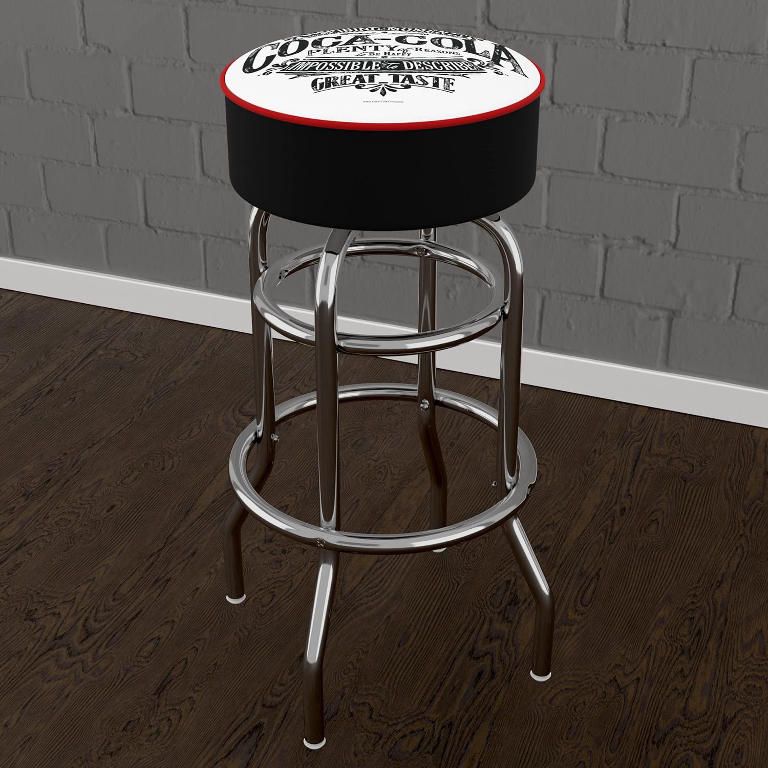 Bar Stool - Coca-Cola Brazil 1886 Vintage Stool with Foam Padded Seat - Swivel Chair for Game Room, Garage, or Home Bar by Trademark Gameroom