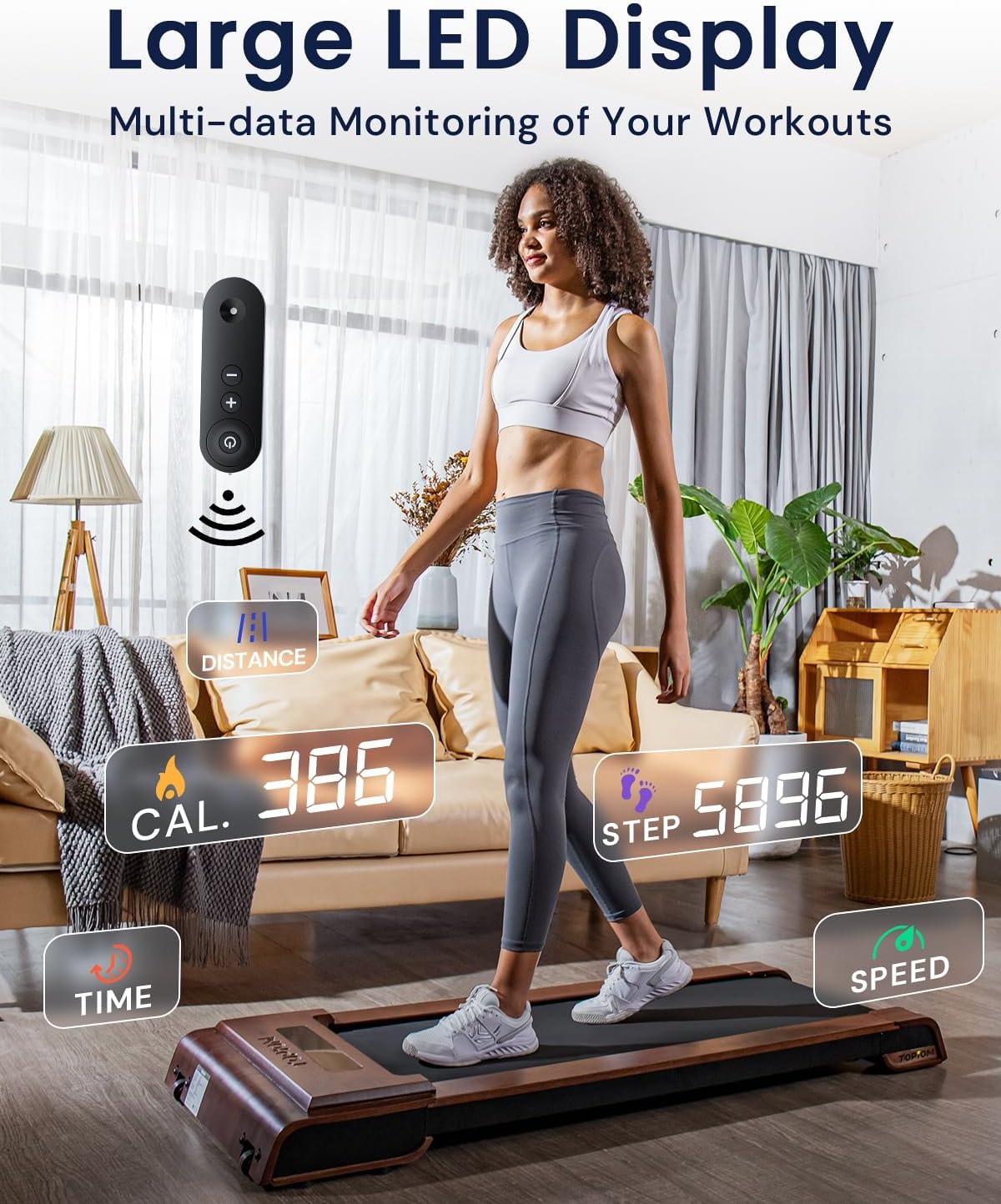 Under Desk Treadmill, Wood Walking Pad with Remote Control 310 lb Capacity, 2 in 1 Walking Treadmill Under Desk for Home Office Use Installation-Free with LED Display