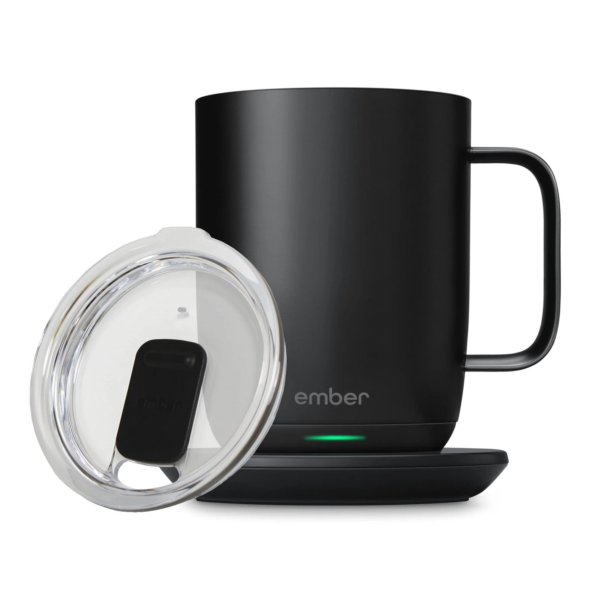 Ember Temperature Control Smart Mug 2, 14 oz, Grey, 80 min Battery Life | App Controlled Heated Coffee Mug | Improved Design with Clear Splash-Proof Sliding Lid