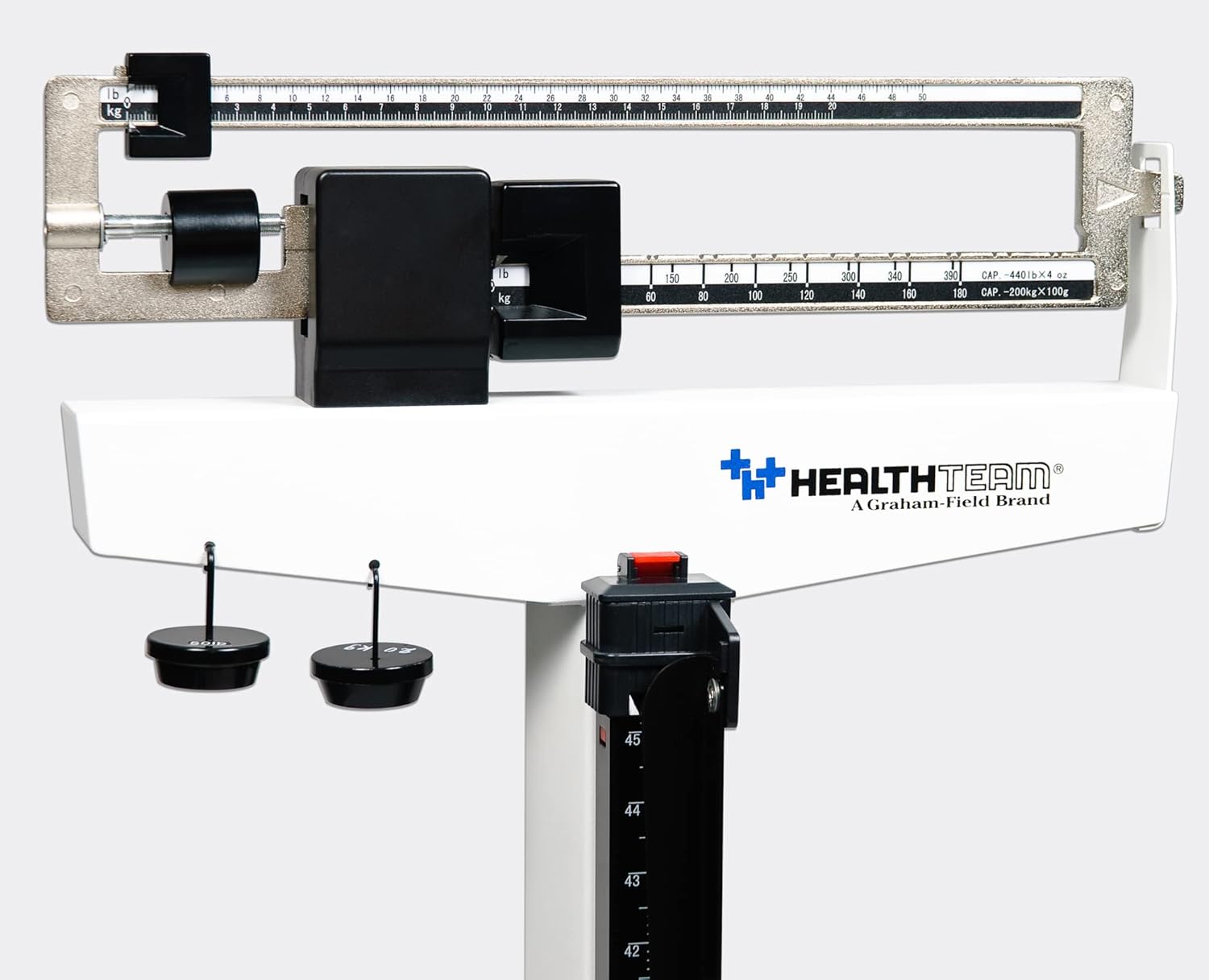 HealthTeam Physician Mechanical Beam Scale with Height Rod, Up to 490 lb. Body Weight, HT485