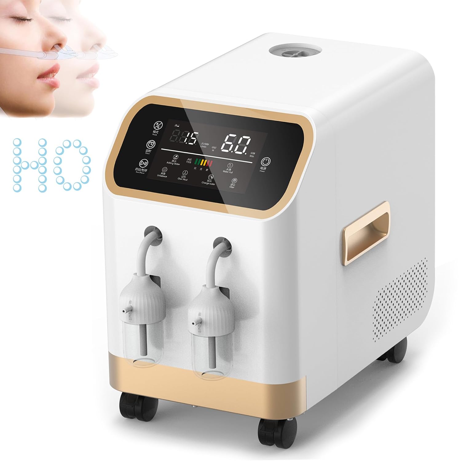 Hydrogen Inhalation Machine HO-Mixed 1500mL/min Browns Gas Inhaler, Hydrogen Water Generator, Clinical High-Purity OxyHydrogen 8-Hours Quiet Model XQ-11