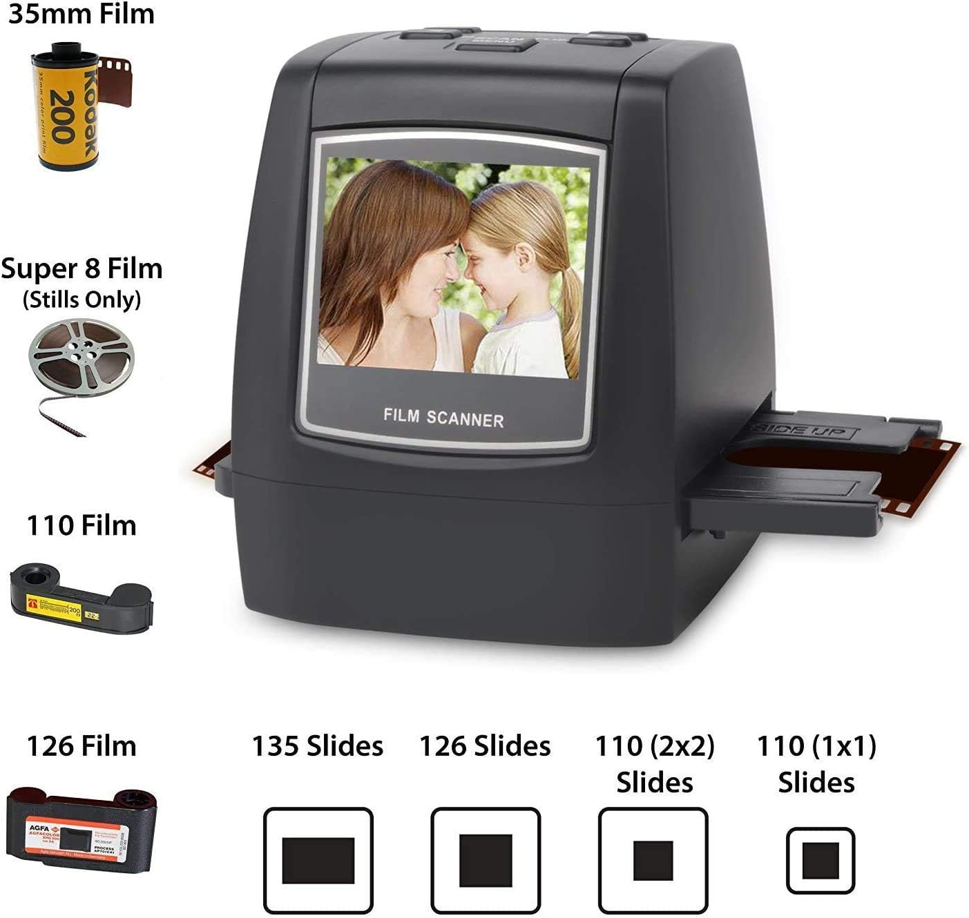 DIGITNOW Film and Slide Scanner with 22MP Converts 126KPK/135/110/8mm/Super 8 Films, Slides & Negatives All in One into Digital Photos, 2.4 LCD Screen, Impressive 128MB Built-in Memory