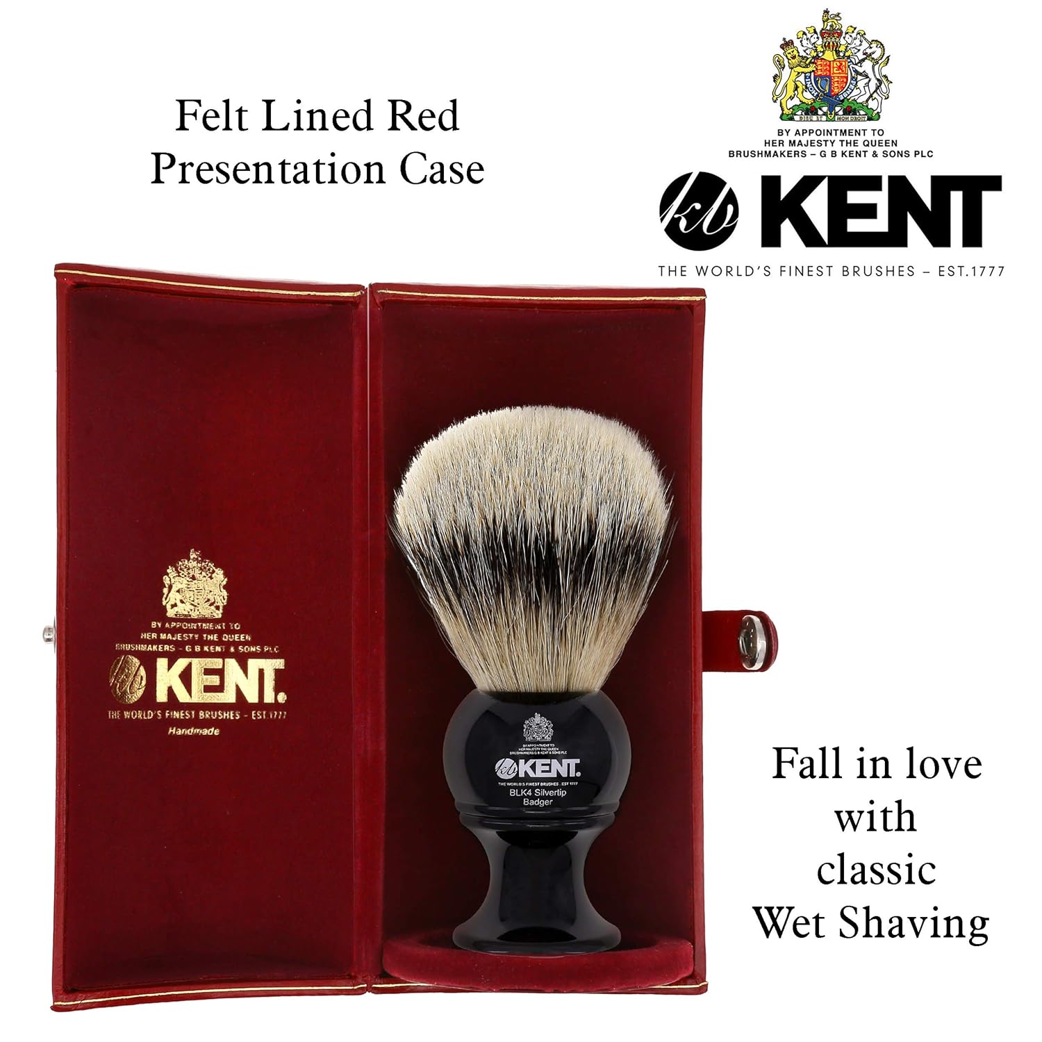 Kent BLK4 Shaving Brush, Handcrafted Silver Tip Badger Bristle and Black Base Shave Brush, for Shave Cream and Shaving Soap for a Perfect Lather, Kent Luxury Shaving Since 1777. Made in England