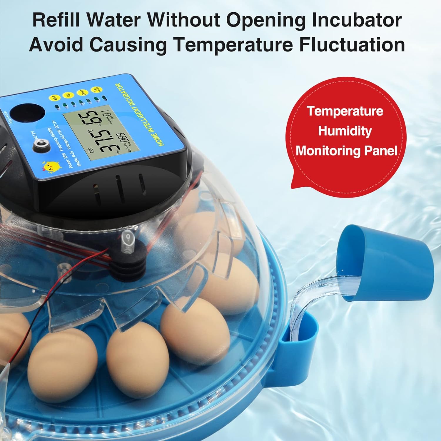 12 Egg Incubator, Automatic Incubator with Humidity Display, Egg Candler, Automatic Egg Turner, Water Feeder, Feeder for Hatching Chickens Pack of 2