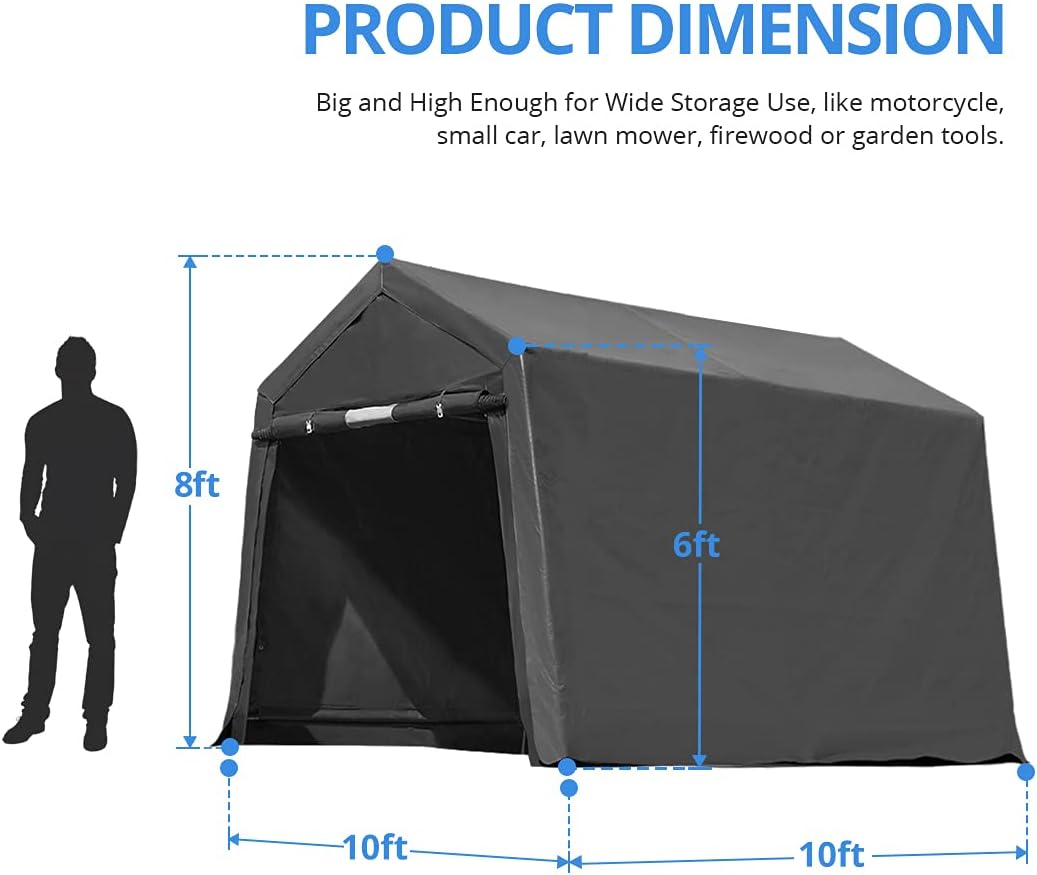 ADVANCE OUTDOOR 10x10 ft Heavy Duty Outdoor Patio Anti-Snow Portable Canopy Storage Shelter Shed Carport with 2 Roll up Zipper Doors & Vents for Snowmobile Garden Tools, Gray