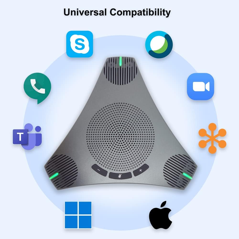 Conference Microphone 360° Omnidirectional Microphone USB Speakerphone with DSP Noise Reduction and Echo Cancellation for 8-10 People Business Conference, Home Office,Compatible with Leading Platforms