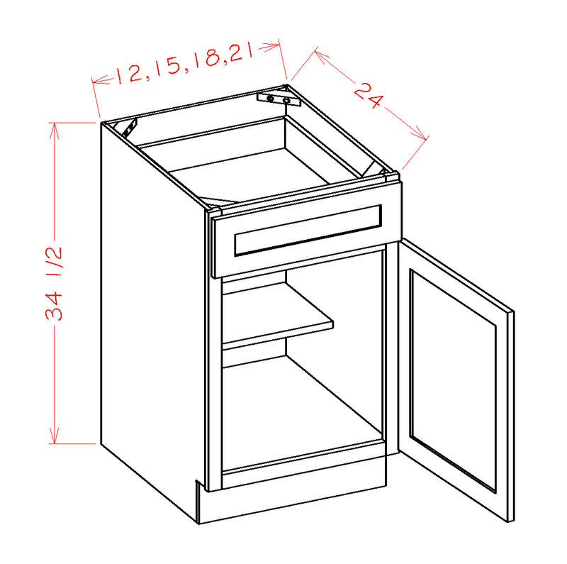 Wilora Hawthorne Shaker White 12x22 x 34.5x22 x 24x22 1 DOOR, 1 Drawer, 1 Shelf Base Cabinet | High-Density Fiberboard (HDF) SW-
