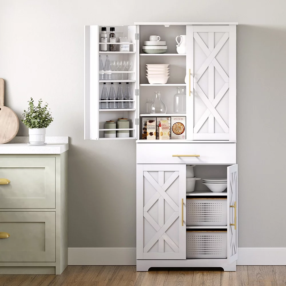 Hzuaneri 72" Kitchen Pantry Cabinet, Storage Cabinet，Buffet Cupboards, White PT02403X