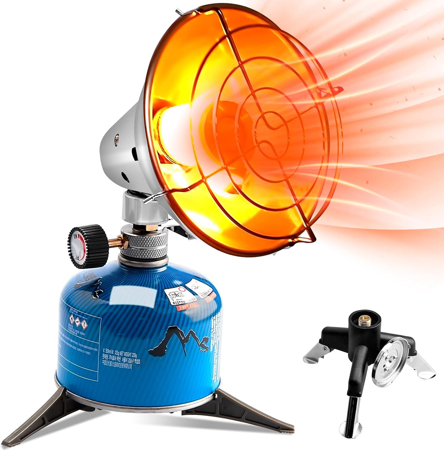 HEYPORK Outdoor Propane Butane Heater Stove,Portable Lightweight Warmer Heated Applicable to Gas Tank with Piezo Ignition Control Valve Warmth Tent Patio Camping Traveling Ice-Fishing Mini Heating