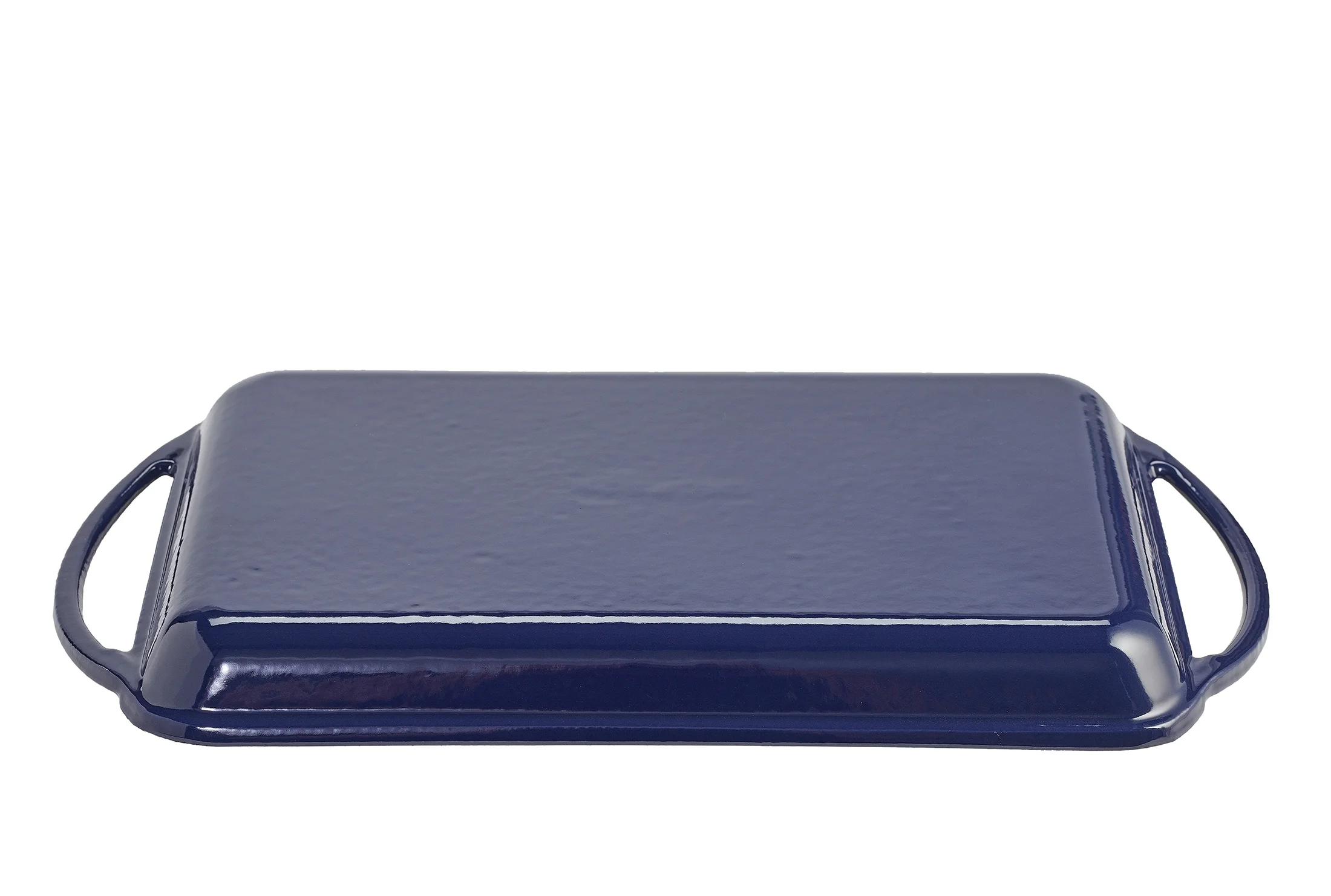 Servappetit Cobalt Glazed Enameled Cast Iron Double Burner Grill, 15.75 x 9 x 1 Inches, Indigo Blue Bottom