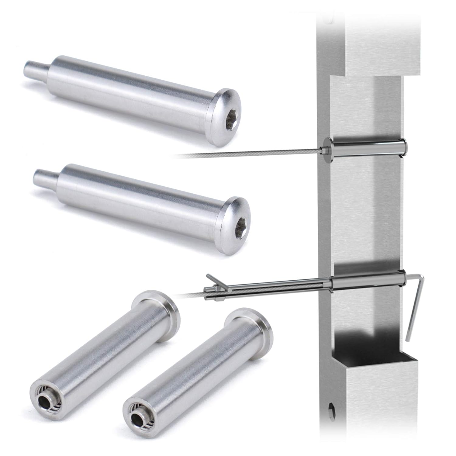 Muzata 20Pair Cable Railing kit Invisible 1/8 Upgraded Swage Tensioner and Terminal Hidden T316 Stainless Steel Round Head for 2-6 Wood Metal Post Deck Stairs WoodHidden System CR37, CV1 CV2