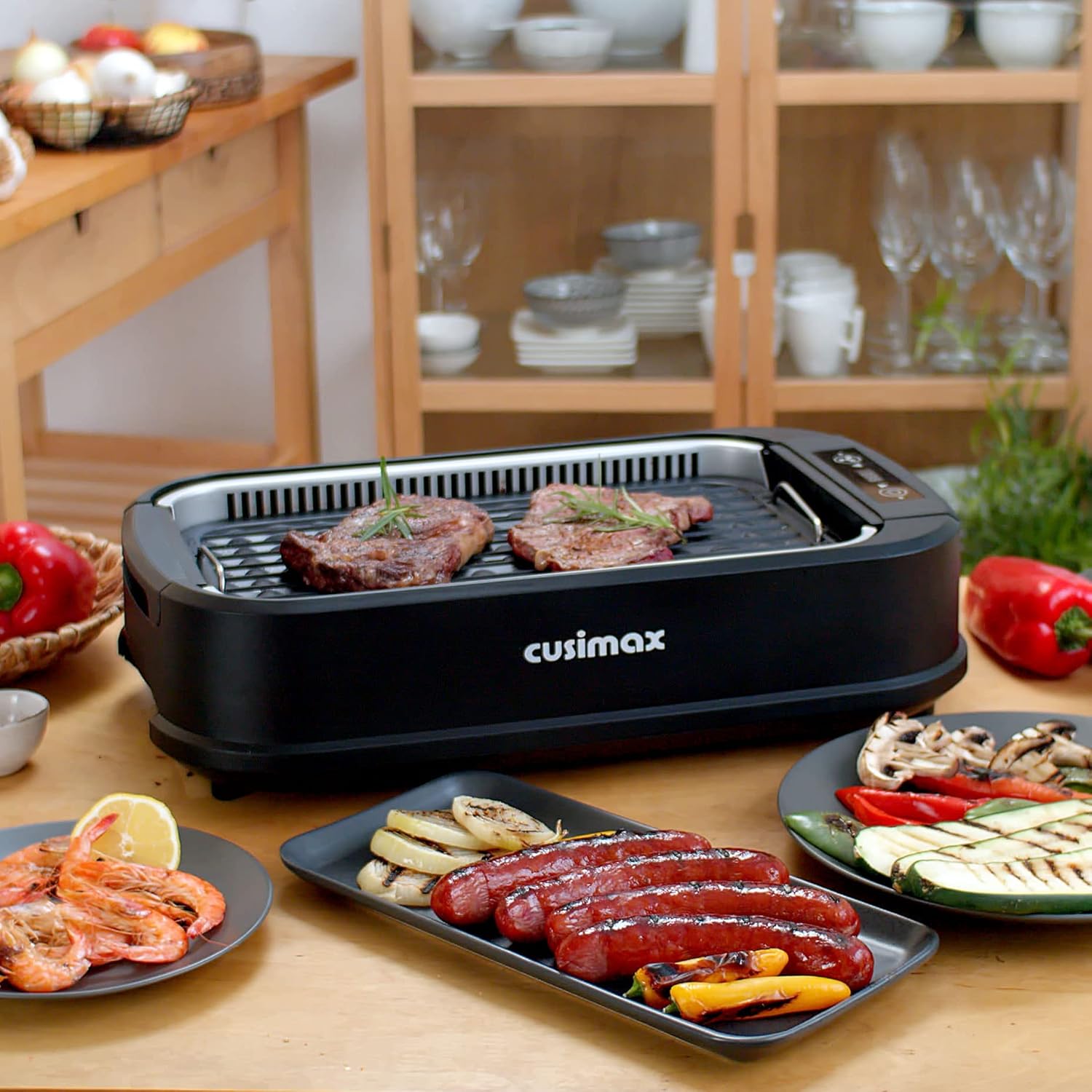 Smokeless Indoor Grill, CUSIMAX Electric Grill with Tempered Glass Lid, 1500 Indoor Grill & Flat Top Griddle for Cusimax Smokeless Grills, Pancake Griddle Plate, Dishwashe-Safe