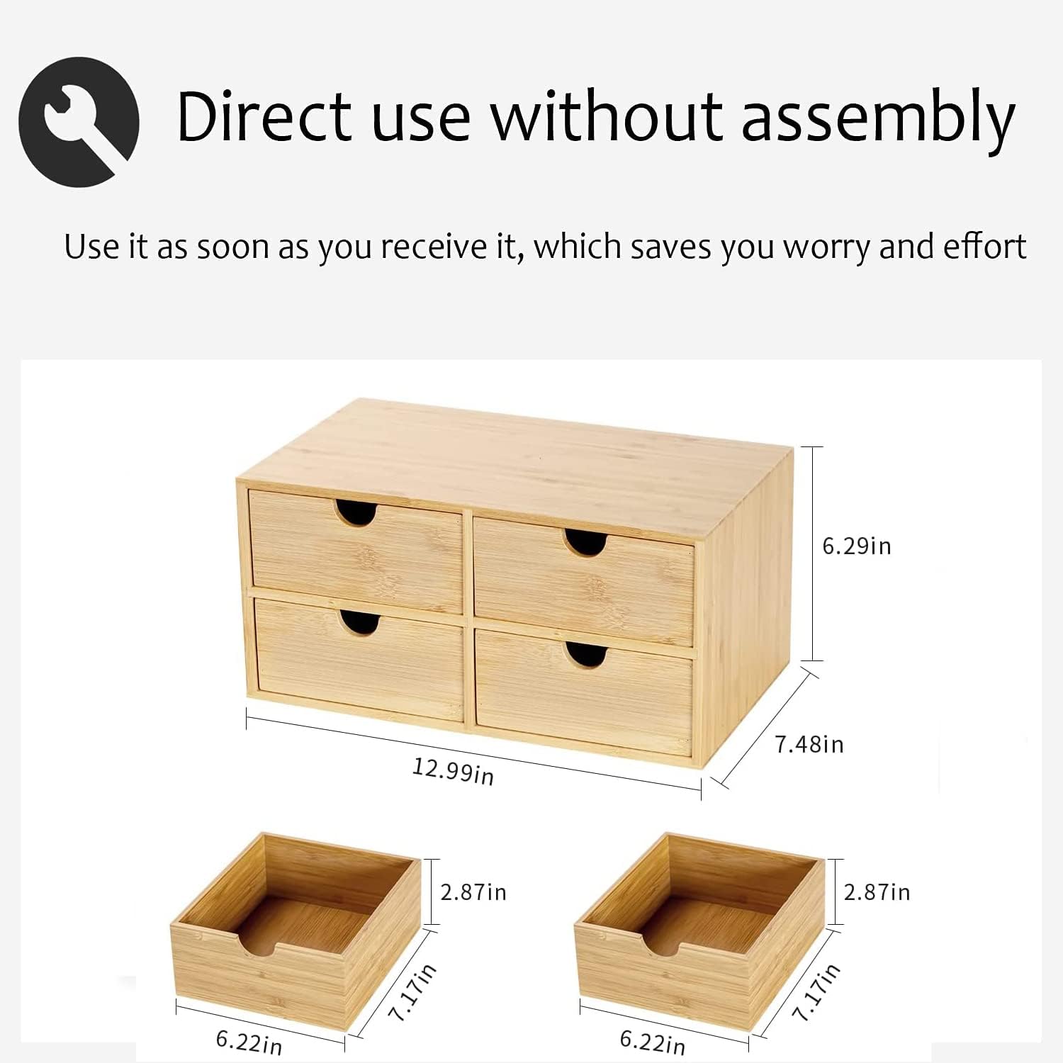 Wisdture Mini Storage Box with Drawers,Practical Office Storage Bins,Bamboo Desk Sets and Accessories Suitable for Office,Bedroom,Dressing Table,Large Desk Organizer(3 Drawer with Tall Drawer)